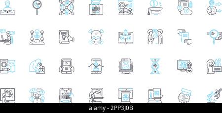 Internet training linear icons set. E-learning, Webinars, Online courses, Digital literacy, Cybersecurity, Coding, Nerking line vector and concept Stock Vector