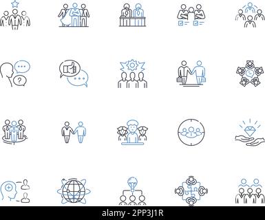 Companionship line icons collection. Friendship, Togetherness, Intimacy, Bond, Camaraderie, Comradeship, Cohesion vector and linear illustration Stock Vector