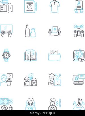 E-learning linear icons set. Digital, Online, Education, Virtual, Learning, Instruction, Courseware line vector and concept signs. Curriculum Stock Vector