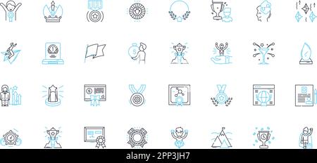 Gameification linear icons set. Engagement, Motivation, Rewards, Incentives, Competition, Points, Badges line vector and concept signs. Gamify,Fun Stock Vector