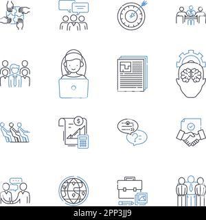Business Analyst line icons collection. Analysis, Requirements, Strategy, Data, Planning, Optimization, Modeling vector and linear illustration Stock Vector
