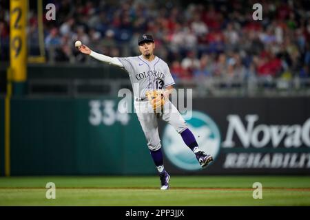 Colorado Rockies' Alan Trejo plays during a baseball game, Thursday, April  28, 2022, in Philadelphia. (AP Photo/Matt Slocum Stock Photo - Alamy