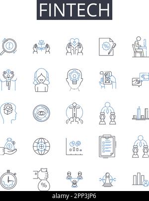 FinTech line icons collection. Digital banking, Financial technology, Electronic payment systems, Mobile banking, Online payment services, Digital Stock Vector