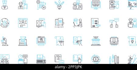 Remote coursework linear icons set. Online, Distance, Virtual, Digital, eLearning, Web-based, Electronic line vector and concept signs. Cyber,Tele Stock Vector