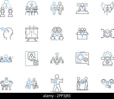 Company structure line icons collection. Hierarchy, Departmentalization, Teamwork, Organizational chart, Chain of command, Centralization Stock Vector
