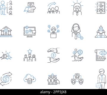 Job output line icons collection. Deliverables, Results, Production, Yield, Outcome, Performance, Accomplishments vector and linear illustration Stock Vector