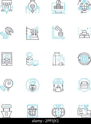 Marketing strategy linear icons set. Segmentation, Branding, Advertising, Positioning, Targeting, Promotion, Differentiation line vector and concept Stock Vector