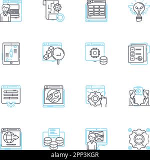 Website design linear icons set. Creativity, Aesthetics, Usability, Mobile-friendly, Responsive, Accessibility, Navigation line vector and concept Stock Vector