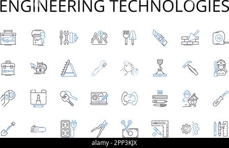 Engineering technologies line icons collection. Computer systems, Environmental sustainability, Industrial automation, Biological sciences, Renewable Stock Vector