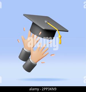 3D Hand Throwing Graduation Hats in Air Stock Vector Image & Art - Alamy