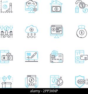 Technological advancements linear icons set. Robotics, Automation, Augmented reality, Biotechnology, Blockchain, Cloud computing, Cybersecurity line Stock Vector