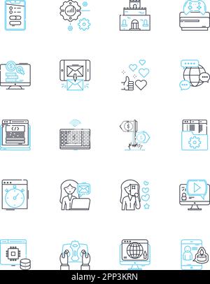 Information highway linear icons set. Internet, Web, Cyberspace, Nerk, Connectivity, Digitization, Information line vector and concept signs. Online Stock Vector