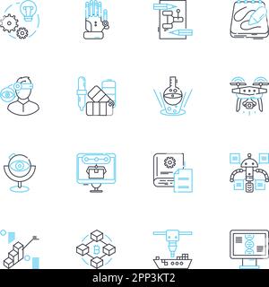Self-driving cars linear icons set. Automation, Autonomy, Driverless, Efficiency, Navigation, Robotics, Safety line vector and concept signs. Sensors Stock Vector
