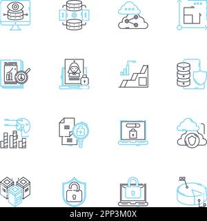 Fraud prevention linear icons set. Security, Verification, Authentication, Trust, Compliance, Detection, Prevention line vector and concept signs Stock Vector