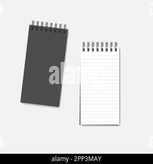 Vertical white notebook - clean notepad mockup isolated on gray background.  Note page and notebook, notepad realistic illustration Stock Vector