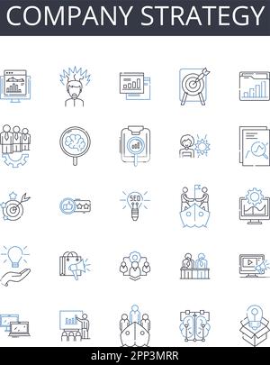 Company strategy line icons collection. Marketing plan, Business model, Sales approach, Product design, Brand identity, Market research, Competitive Stock Vector