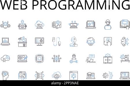 Web programming line icons collection. Mobile development, Game design, Data analytics, Graphic design, User interface, Front-end design, Back-end Stock Vector