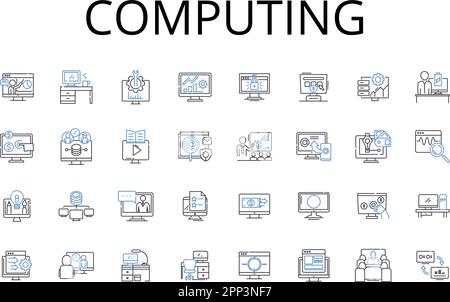 Computing line icons collection. Information Technology, Internet Nerking, Digital Connectivity, Data Management, Information Systems, Cyber Security Stock Vector