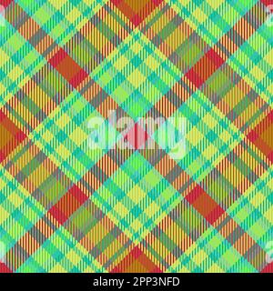 Vector textile fabric. Seamless background texture. Plaid pattern tartan check in green and cyan colors. Stock Vector