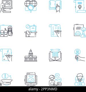 Online training linear icons set. E-learning, Webinar, Virtual, Digital, Remote, Online, Courses line vector and concept signs. Classes,Modules Stock Vector