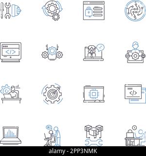 Online service line icons collection. Internet, Social, Virtual, Digital, e-commerce, Cloud, Cyber vector and linear illustration. Web,Mobile,Platform Stock Vector