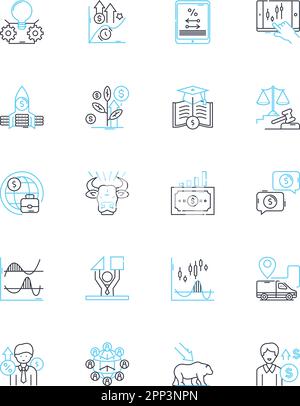 Cost reduction linear icons set. Frugality, Innovation, Optimization, Streamlining, Efficiency, Rationalization, Consolidation line vector and concept Stock Vector