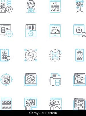 Behavioral targeting linear icons set. Personalization, Analytics, Retargeting, Segmentation, Advertising, Data, Cookies line vector and concept signs Stock Vector