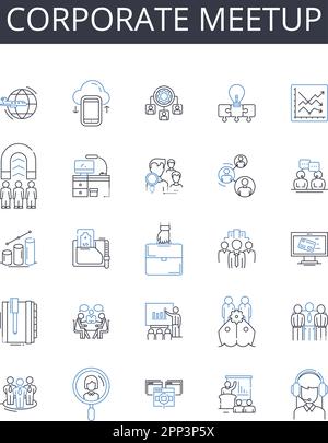 Boardroom powwow line icons collection. Strategy, Collaboration ...