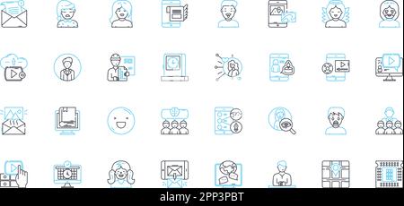 Colloquium linear icons set. Conference, Symposium, Discussion, Assembly, Forum, Gathering, Meeting line vector and concept signs. Convention,Seminar Stock Vector