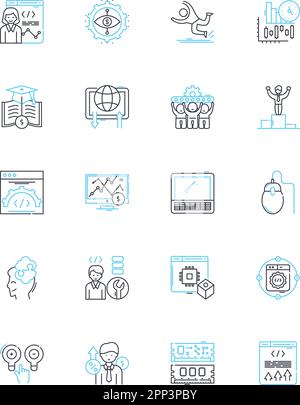 Web design linear icons set. Aesthetics, Usability, Accessibility, Interactivity, Responsive, Typography, Grid line vector and concept signs. Color Stock Vector