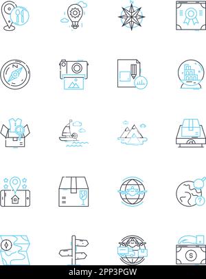 Intercontinental mobility linear icons set. Migration, Relocation, Emigration, Immigration, Transnationalism, Diaspora, Nomadism line vector and Stock Vector