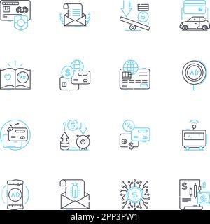 Electronic transactions linear icons set. Digital, Payment, Virtual, Cashless, E-commerce, Encryption, Secure line vector and concept signs. Gateway Stock Vector