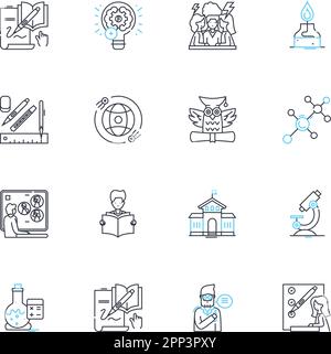 Online college linear icons set. E-learning, Distance education, Virtual classrooms, Web-based courses, Internet-based learning, Online lectures Stock Vector