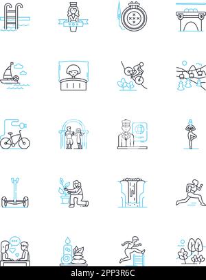 Outdoor journey line icons signs set. Design collection of Hike, Trek ...