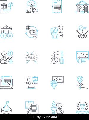 Strategic planning linear icons set. Forecasting, Analysis, Goal-setting, Vision, Execution, Resource allocation, Prioritization line vector and Stock Vector