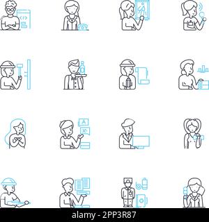 Efficient work linear icons set. Productive, Organized, Streamlined, Effective, Systematic, Efficient, Optimized line vector and concept signs Stock Vector