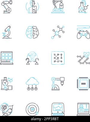 Simulated development linear icons set. Virtual, Model, Simulation ...