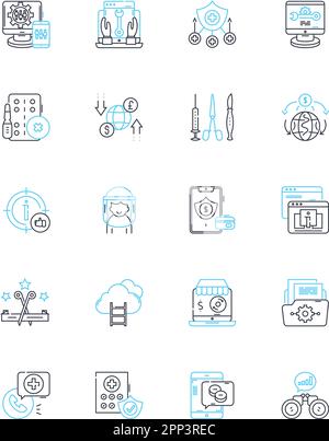 Electronic retail linear icons set. Gadgets, Devices, Technology, Digital, Appliances, Computers, Gaming line vector and concept signs. Audio,Video Stock Vector