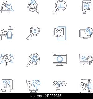 Experimentation line icons collection. Hypothesis, Methodology, Analysis, Control, Data, Results, Trial vector and linear illustration. Investigation Stock Vector
