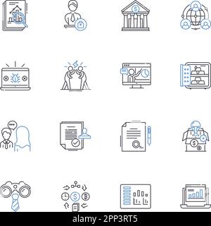 Buyout line icons collection. Acquisition, Purchase, Merger, Consolidation, Sale, Takeover, Buyback vector and linear illustration. Leveraged,Equity,M Stock Vector
