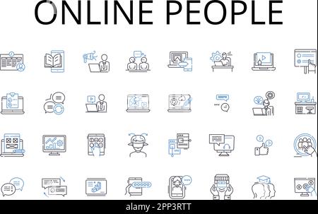 Online people line icons collection. Digital citizens, Internet users, Cyber populace, Web audience, Virtual community, Netizens, Online folks vector Stock Vector