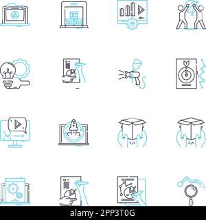 Resource management linear icons set. Allocation, Efficiency, Planning, Optimization, Utilization, Inventory, Tracking line vector and concept signs Stock Vector