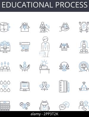 Educational process line icons collection. Motivate, Encourage, Inspire, Strengthen, Boost, Energize, Support vector and linear illustration. Uplift Stock Vector