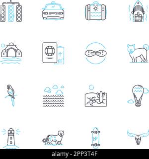 Cultural tourism linear icons set. Heritage, Museums, Folklore, Arts, History, Diversity, Traditions line vector and concept signs. Cuisine Stock Vector