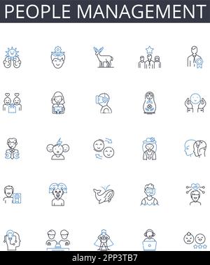 People management line icons collection. Staff supervision, Team coordination, Resource allocation, Workforce control, Personnel direction, Staff Stock Vector