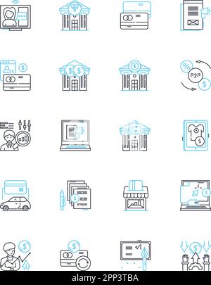 Line graph stocks linear icons set. Trend, Volatility, Fluctuation, Growth, Decline, Progression, Regression line vector and concept signs. Momentum Stock Vector