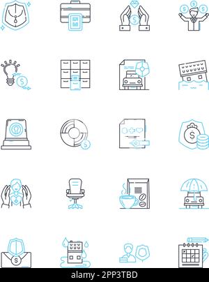 Business protection linear icons set. Security, Insurance, Cybersecurity, Risk, Confidentiality, Risk assessment, Prevention line vector and concept Stock Vector
