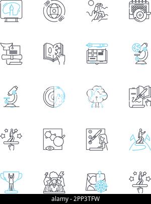 E-learning center linear icons set. Online, Interactive, Digital, Learning, Education, Web-based, Blended line vector and concept signs. Multimedia Stock Vector