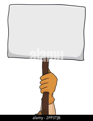 Irregular white paper like a banner template held by a gloved hand in cartoon style and white background. Stock Vector