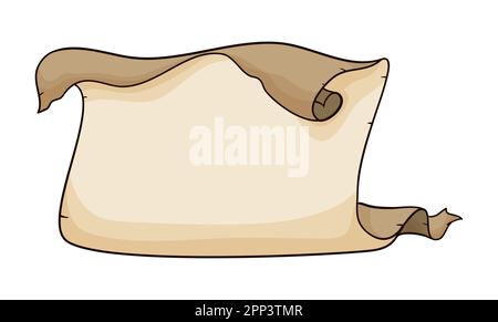 Template design in cartoon style with unrolled scroll on white background. Stock Vector